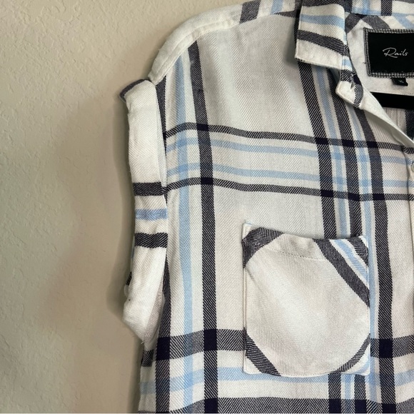 2/$30 Rails Soft Blue and White Plaid Casual Button Down Short Sleeve Shirt - Picture 3 of 10